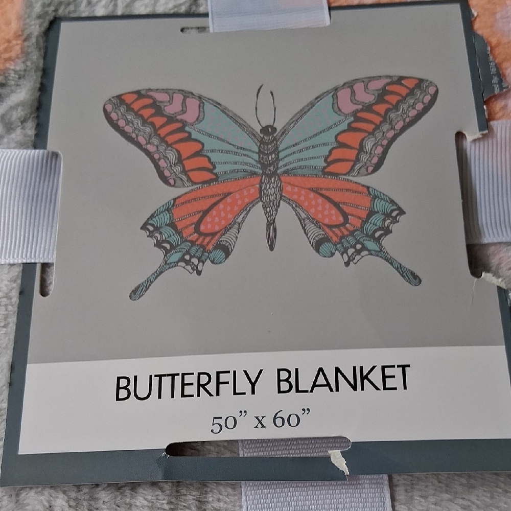 Lux Butterfly Blanket - Soft Gray and Orange - Picture 2 of 3